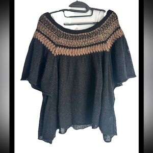 FREE PEOPLE  Loch Lomond Off Shoulder Top Flutter Sleeve Black Knit Boho Sz S/P
